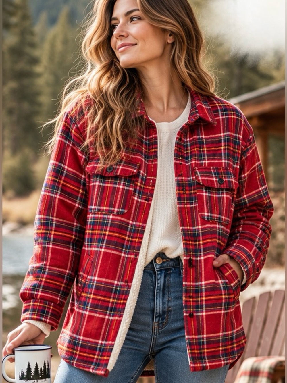 Modern Amusement Red Plaid Sherpa Lined Shirt Jacket Flannel Size M Shacket